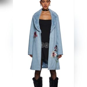 Current Mood Blue Floral Teddy Coat